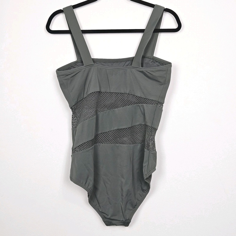 Carmen Marc Valvo One Piece Swimsuit Size 14 Green Mesh Panel Resort Wear Beach - Picture 2 of 11